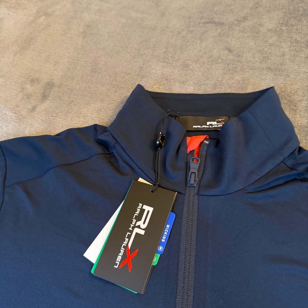 RLX Ralph Lauren Golf Pullover Mens Small Navy Red Quarter Zip Wicking NWT